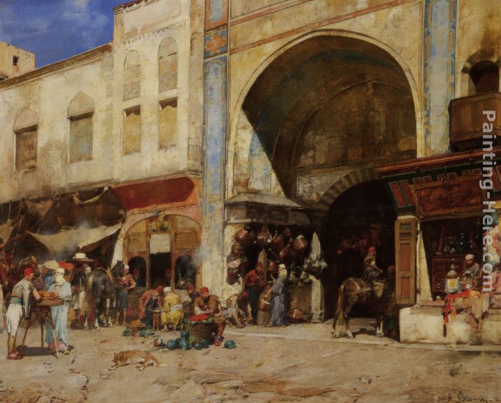 An Eastern Market painting - Alberto Pasini An Eastern Market art painting